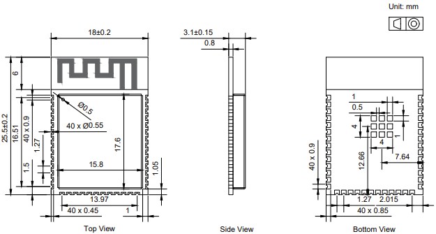 Mechanical Drawing - Espressif Systems ESP32-S3-WROOM-2 Multiprotocol Module